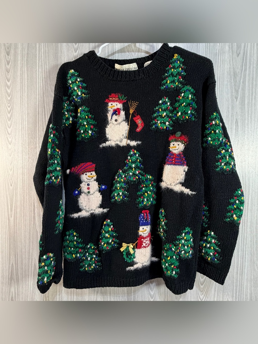 Vintage Snowman Ugly Christmas Tree Sweater Grandma Sz M Wool Blend Sz‎ M